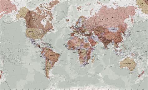 a large map of the world with countries and major cities on it's sides