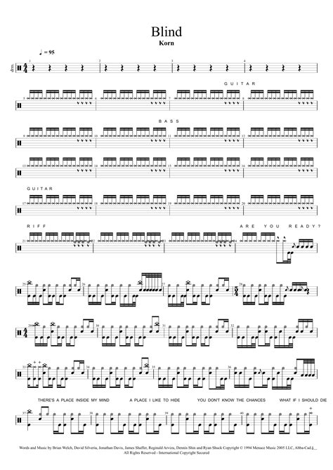 Blind (arr. Cyril Mayer) by Korn Sheet Music for Drums at Sheet Music ...