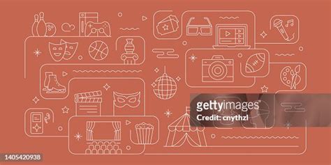 Entertainment Related Vector Banner Design Concept Modern Line Style With Icons High-Res Vector ...