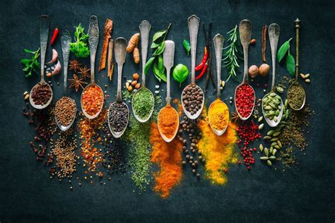 Herbs and Spices for Cooking on Dark Background Stock Photo - Image of ...