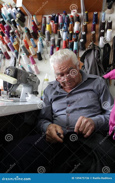 Male Tailor Sews Clothes in Vintage Workshop in Sofia, Bulgaria ...