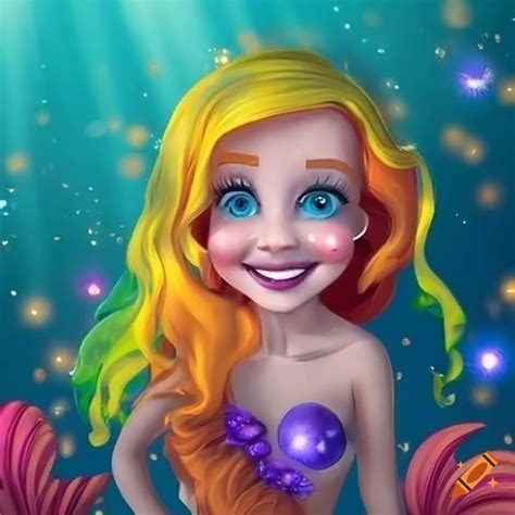 Portrait of a smiling mermaid with colorful hair underwater