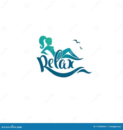 Relax Logo Template, Image of Girl, Sea and Lettering Composition Stock ...