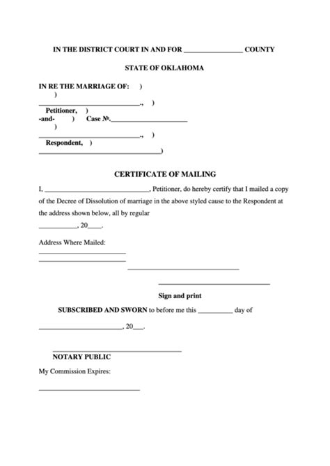 Certificate Of Mailing printable pdf download