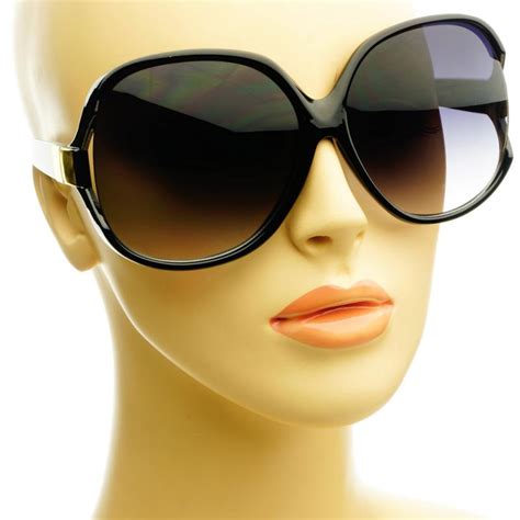 Huge Extra Large Womens Retro Vintage Style Oversized Round Sunglasses Black | eBay