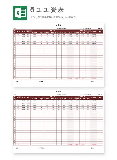 Employee Payroll Standard Template Excel Document Template Download on ...