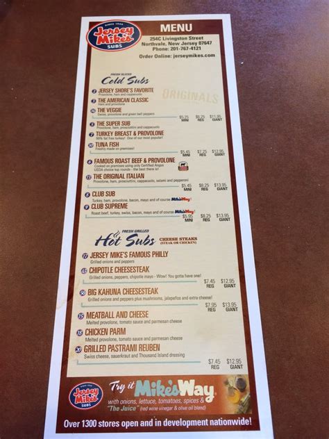 Printable Jersey Mike's Menu