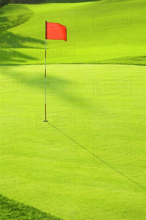 Flag in hole on golf course - Stock Photo - Dissolve