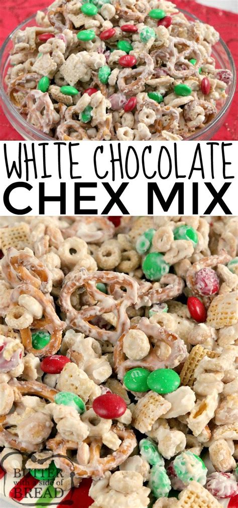 White Chocolate Chex Mix is made with cereal, pretzels, peanuts and M ...