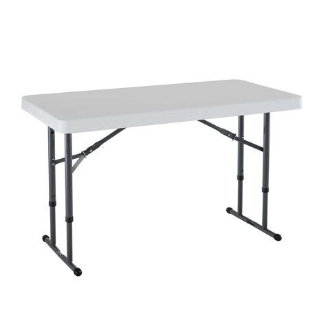 Lifetime 80160 Commercial Height Adjustable Folding Utility Table, 4 Feet, White Granite ...