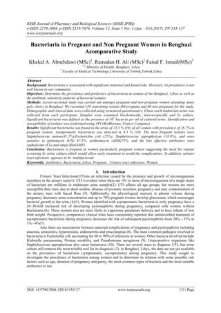 Bacteriuria in Pregnant and Non Pregnant Women in Benghazi Acomparative Study | PDF