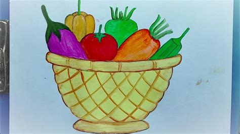 Easy vegetables basket drawing/How to draw vegetables basket. - YouTube