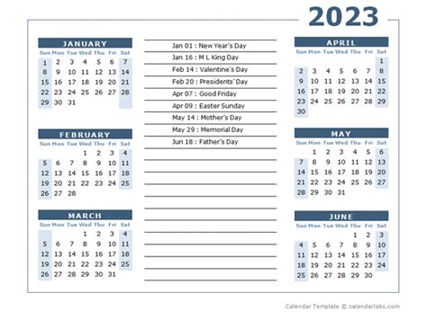 2023 Calendar Template 6 Months Per Page - Free Printable Templates