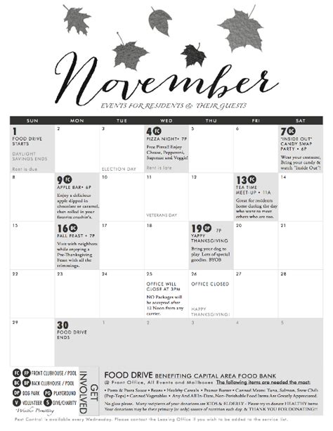 November Event Calendar – The Preserve at Travis Creek Apartments