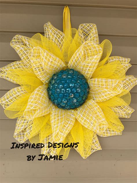 Yellow flower made of deco mesh and gems. | Summer deco mesh wreaths ...