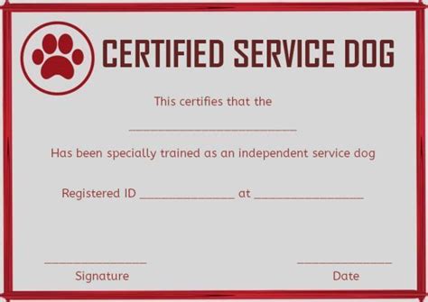 Free Printable Service Dog Certificate - Printable Templates