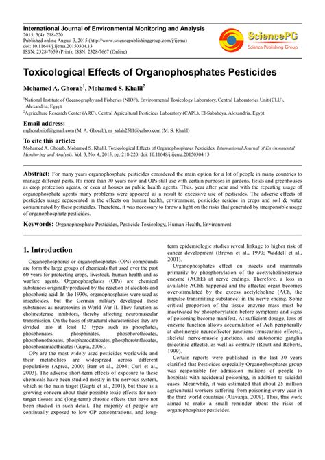 (PDF) The Risks of Organophosphates Pesticides