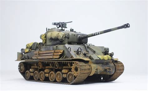 HOOBEN 1/10 M4A3E8 Fury Sherman Brad Pitt Tank With Master Camouflage Weathering Figure RTR RC ...