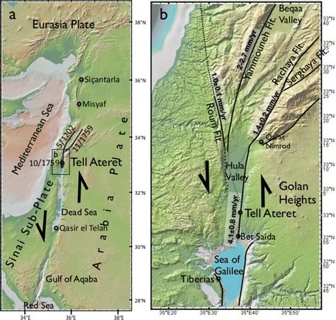 a Digital terrain map of the border between the Arabian Plate and the ...