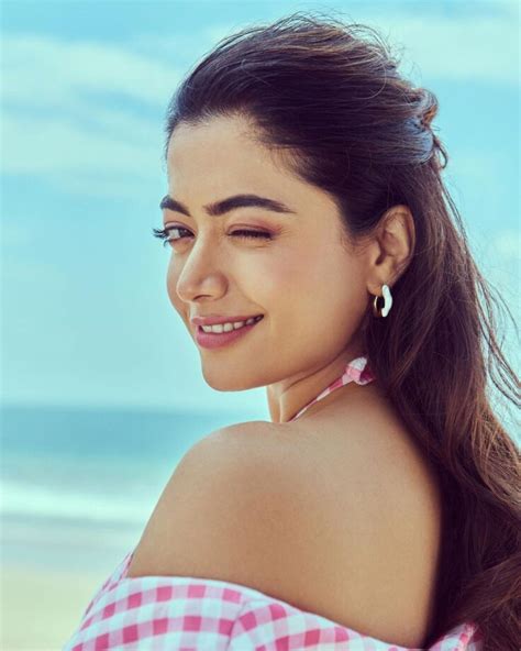 Rashmika Mandanna glows in pink checkered cutout beach dress