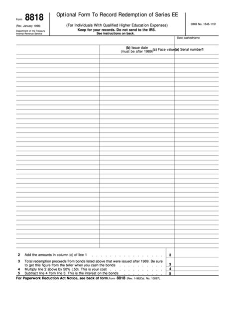 Fillable Form 8818 - Optional Form To Record Redemption Of Series Ee U ...