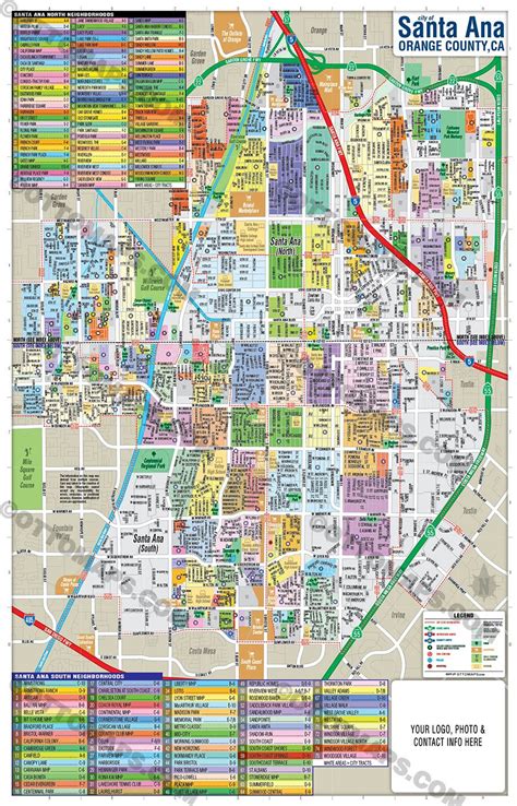 Santa Ana Map, Orange County, CA (3 Versions: Full, North & South ...