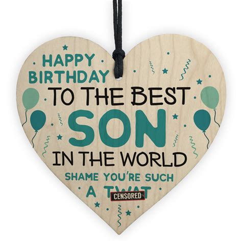 Funny Happy Birthday Gift For Son Wood Heart Son Birthday Card