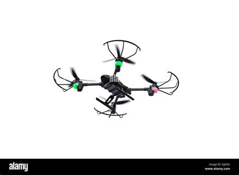 Flying drone of quadcopter isolated on empty white background Stock Photo - Alamy