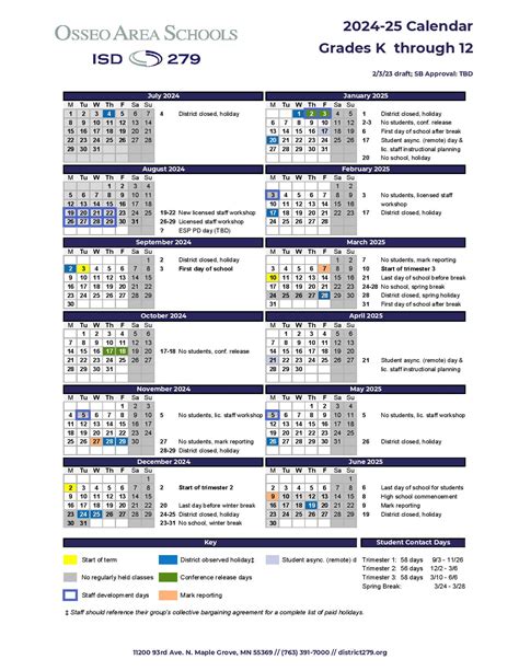 Osseo School District Calendar 2024-2025 & Holiday Breaks