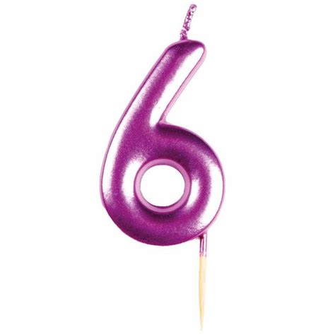 Number 6 Metallic Pink Candle | Party Delights