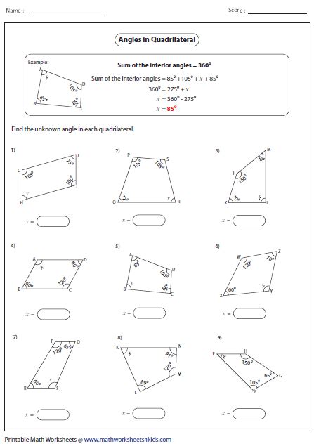 Missing angle-quadrilaterals | Angles worksheet, Quadrilaterals ...