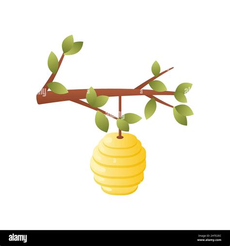 honey beehive and tree branch cartoon vector illustration isolated ...