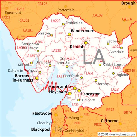 Lancaster Postcode Area, District and Sector maps in Editable Format