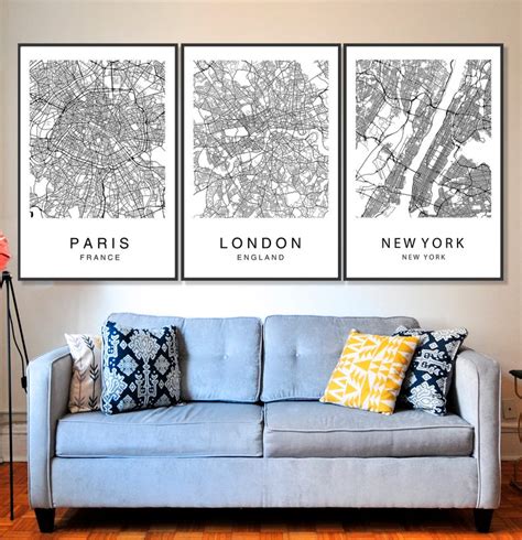 Set of 3 Prints City Map Art Custom City Map Gift Custom | Etsy | City map art, Map art, Map ...