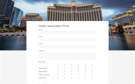 Hotel reservation form template for Google Forms