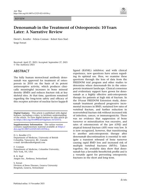 (PDF) Denosumab in the Treatment of Osteoporosis: 10 Years Later: A Narrative Review