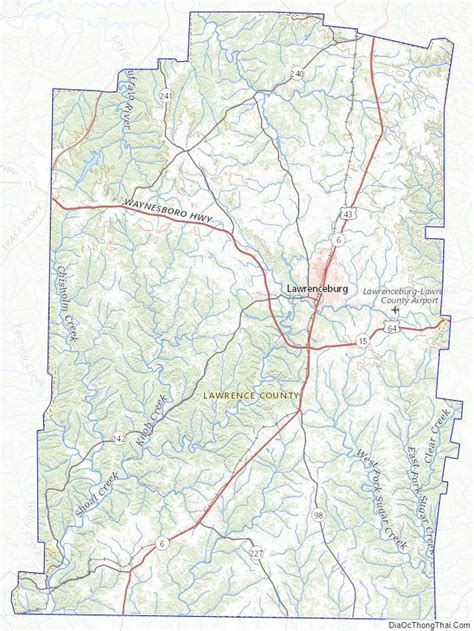 Topographic map of Lawrence County, Tennessee | Tennessee