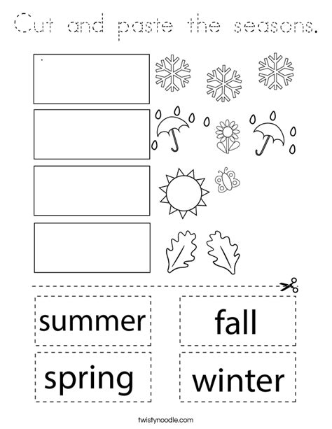 Cut and paste the seasons Coloring Page - Tracing - Twisty Noodle