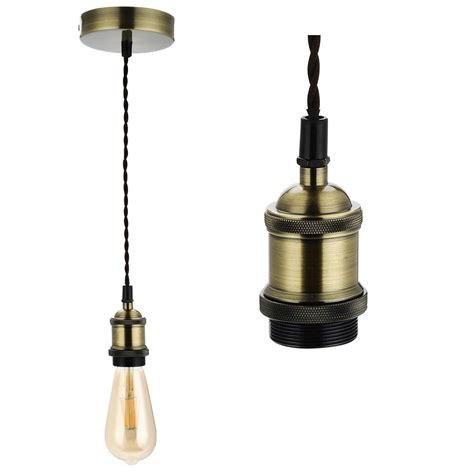 COZZY Vintage Ceiling Pendant Light Fitting, Light Grey Twisted Braided ...