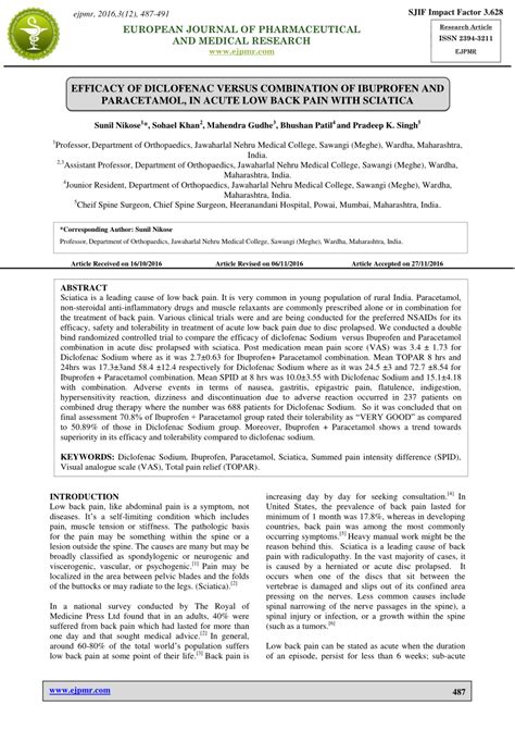 (PDF) Efficacy of Diclofenac Versus Combination of Ibuprofen and Paracetamol in Acute Lowback ...