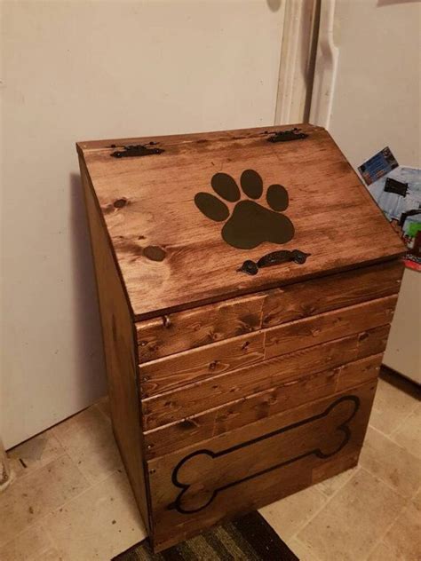 Large Wooden dog food storage container, dog food bin, pet food keeper, puppy food storage, 30 ...