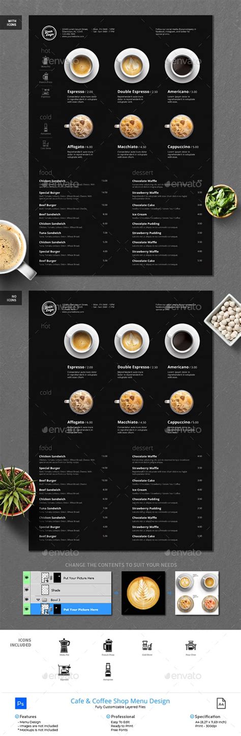 Minimalist Photography Coffee Menu Dark Version, Print Templates | GraphicRiver