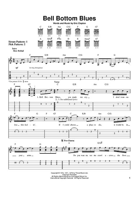 Bell Bottom Blues" Sheet Music by Eric Clapton; Derek and the Dominos ...