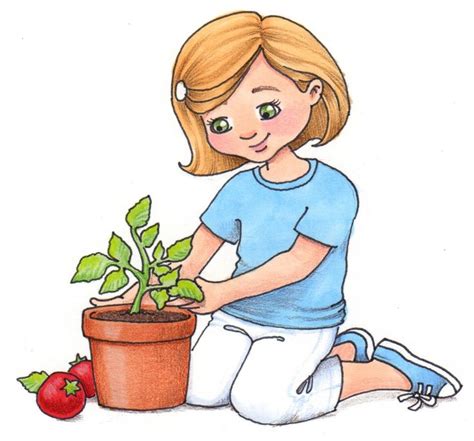 children planting flowers clip ... | Tomato plants, Drawing people ...