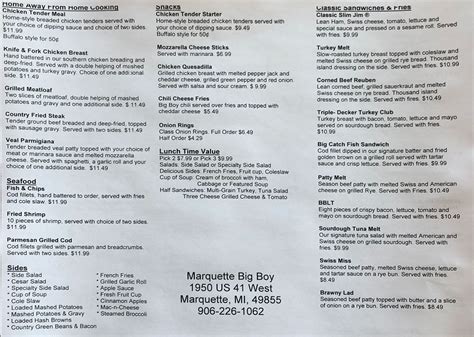 Big Boy Restaurant Menu | Marquette, MI