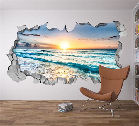 Sunset Broken Wall Decal - 3d Wallpaper - 3d wall decals - 3d printed ...