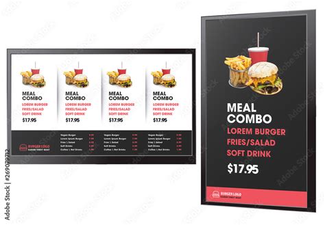 Digital Screen Menu Layout with Red and Black Accents Stock Template ...