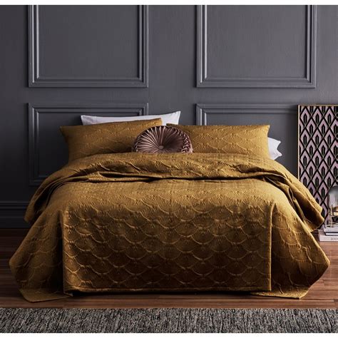 House & Home 3 Piece Velvet Coverlet Set - Gold - Queen | BIG W