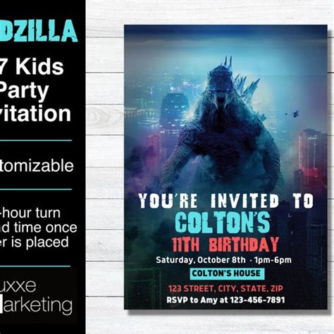 Godzilla Invite Godzilla Birthday Invitation Printable - Etsy