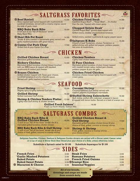 Saltgrass Steakhouse Restaurant Menu on the Riverwalk in Downtown San ...